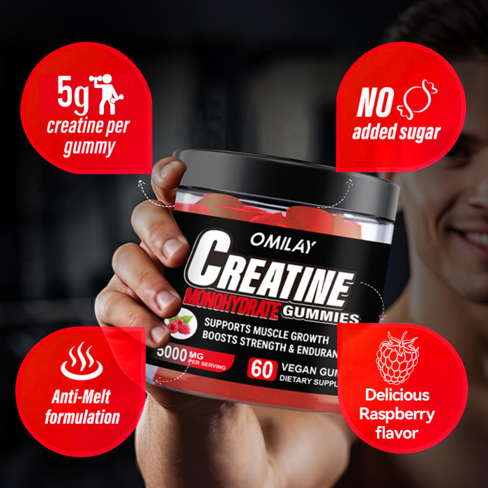 Omilay Kids Creatine Monohydrate Gummies Supplements for Men and Women Pre Workout for Increased Energy Muscle Growth & Rapid Recovery Creatine Gummy Supplement