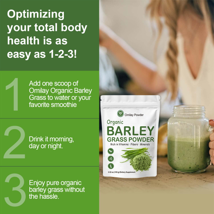 Omilay Kids Organic Barley Grass Powder Original Weight Loss Beautiful Skin Enhance Immunity Rich in Vitamins Minerals Fibers & Antioxidants Body Slimming Detox Diet Healthy Drink 100G