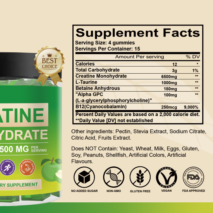 Omilay Kids 6500 mg Creatine Monohydrate Gummies Athlene Pre Workout Supplement for Muscle Mass and Elevates Energy Level Creatine Supplement 60 Gummies