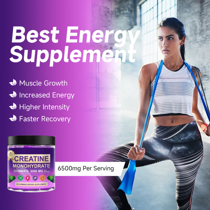 Omilay Kids Creatine Monohydrate Gummies 6500 mg for Men Women Muscle Weight Gainer Strength Muscle Builder Energy Boost Pre Workout Supplement 60 Grape Gummies
