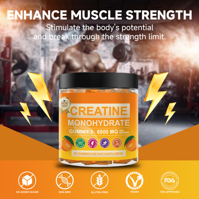 Omilay Kids Creatine Monohydrate Gummies Creatine Supplement Increase Muscle Endurance Elevates Energy Level Creatine Supplements Orange Flavor 60 Gummies