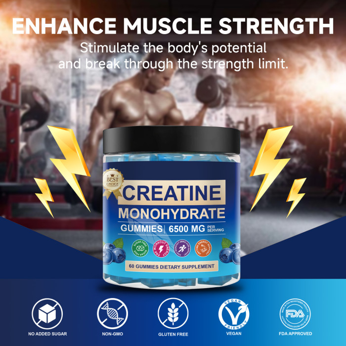 Omilay Kids Pure Creatine Monohydrate Gummies 6500 mg Creatine Monohydrate Build Muscle for Men & Women 60 Gummies