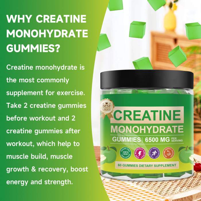 Omilay Kids 6500 mg Creatine Monohydrate Gummies Athlene Pre Workout Supplement for Muscle Mass and Elevates Energy Level Creatine Supplement 60 Gummies
