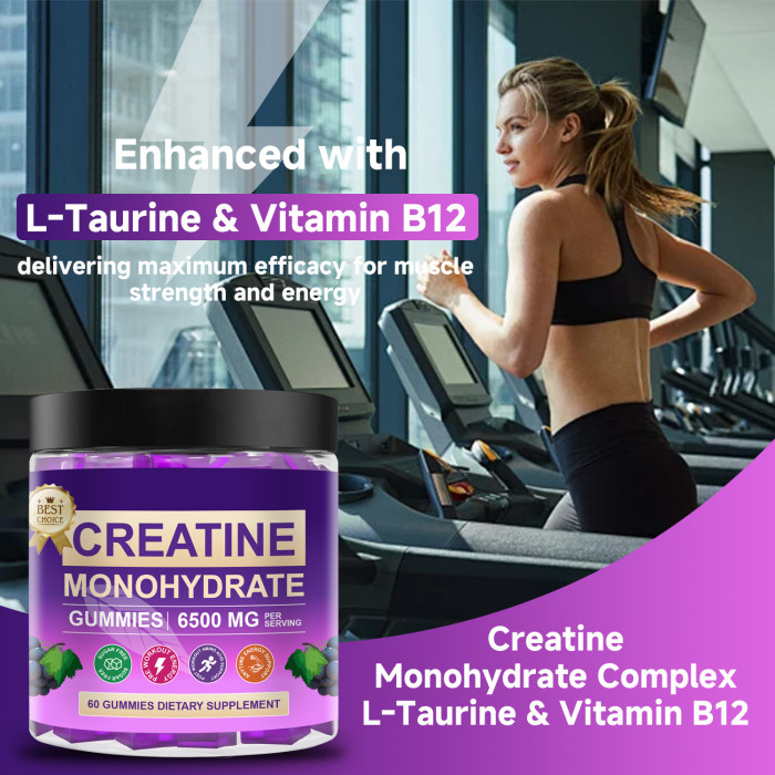 Omilay Kids Creatine Monohydrate Gummies 6500 mg for Men Women Muscle Weight Gainer Strength Muscle Builder Energy Boost Pre Workout Supplement 60 Grape Gummies