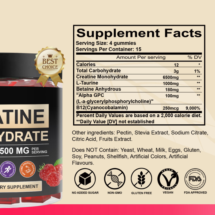 Omilay Kids Creatine Monohydrate 6500 mg Creatine Monohydrate Gummies Energy Boost Muscle Strength Supplements Creatine Gummy