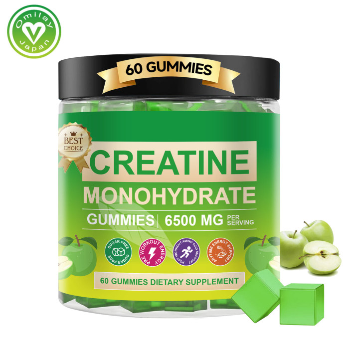 Omilay Kids 6500 mg Creatine Monohydrate Gummies Athlene Pre Workout Supplement for Muscle Mass and Elevates Energy Level Creatine Supplement 60 Gummies