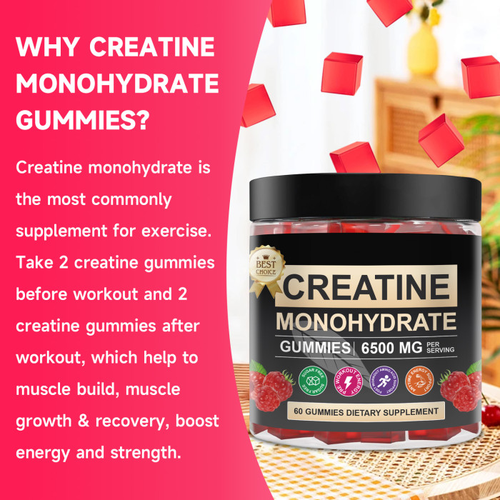 Omilay Kids Creatine Monohydrate 6500 mg Creatine Monohydrate Gummies Energy Boost Muscle Strength Supplements Creatine Gummy