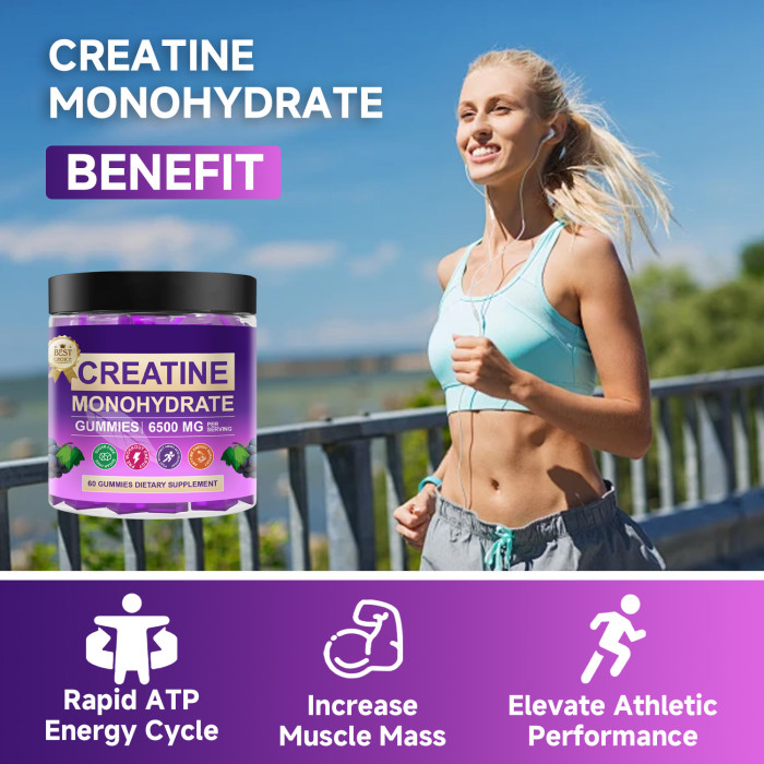 Omilay Kids Creatine Monohydrate Gummies 6500 mg for Men Women Muscle Weight Gainer Strength Muscle Builder Energy Boost Pre Workout Supplement 60 Grape Gummies