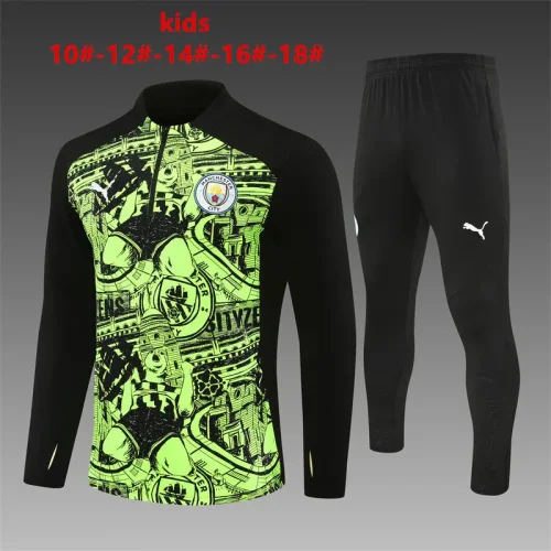 2024-25 Manchester City half-zip fluorescent green suit [camouflage style] (kids)
