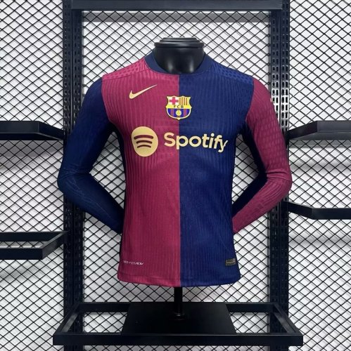 2024-25 Barcelona home long sleeve player version jersey(The player version is more slim fit, it is recommended to buy one size larger)