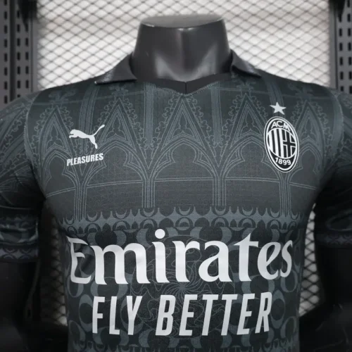 2023-24 AC Milan x PLEASURES Forth Player Version Black(The player version is more slim fit, it is recommended to buy one size larger)