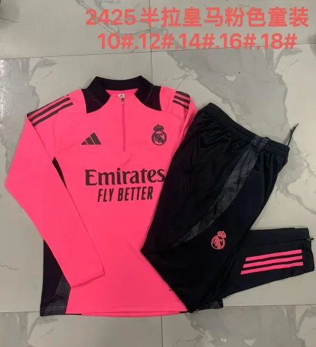 E910# 2024-25 Half zipper Real Madrid fluorescent powder set (kids)