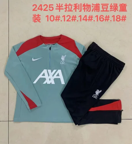 2024-25 Liverpool half-zip pea green suit (kids)