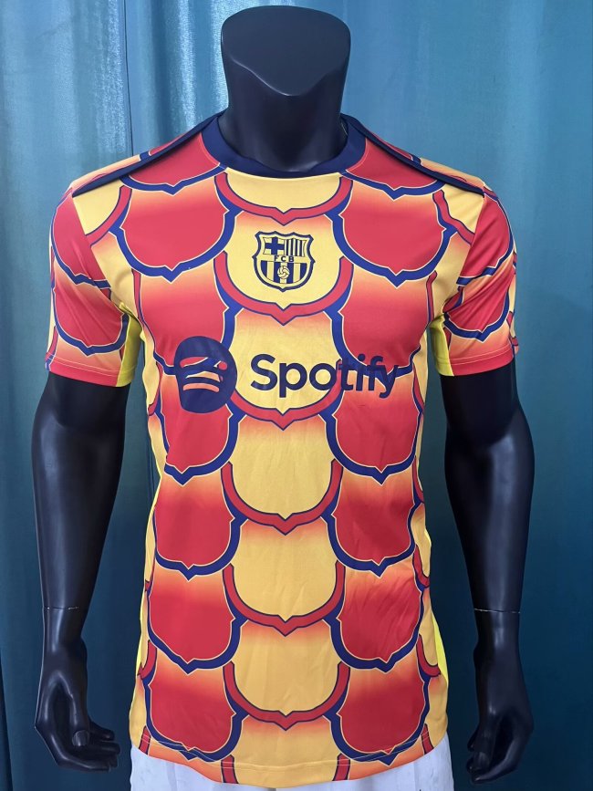 2024-25 Barcelona yellow and red special player version jersey (The player version is more slim fit, it is recommended to buy one size larger)