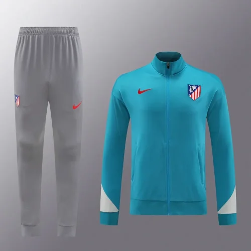 2024 Atletico Madrid Long Zipper 01 Lake Blue Suit