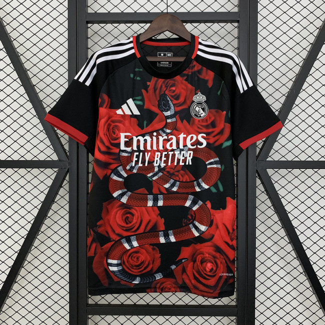 2025-26 Real Madrid Black and Red Rose special jersey