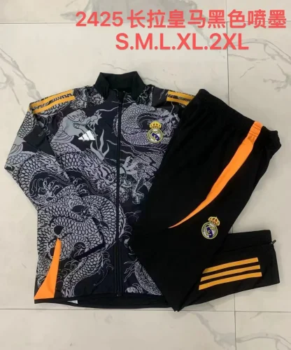 A797# 2024-25 long zipper Real Madrid black suit (painted dragon)