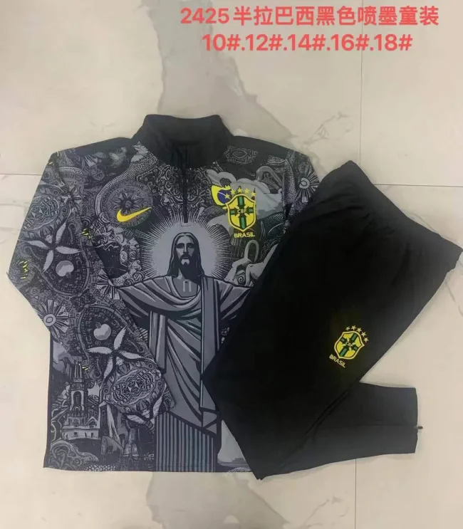 B926# 2024-25 Half Zipper Brazilian Black Inkjet Suit (kids)