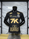 2025-26 Santos black with sponsor player version soccer jersey size  (The player version is more slim fit, it is recommended to buy one size larger)
