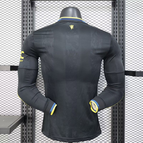 2025-26 .Manchester United   third Away black long sleeve player version jersey   (The player version is more slim fit, it is recommended to buy one size larger)