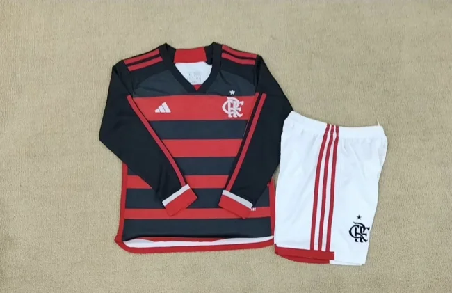 2024-25 Flamengo home long sleeve kids kit