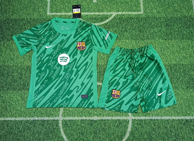 2024-25 Barcelona green goalkeeper kid kit