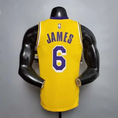 James #6 Lakers Round neck yellow NBA Jersey