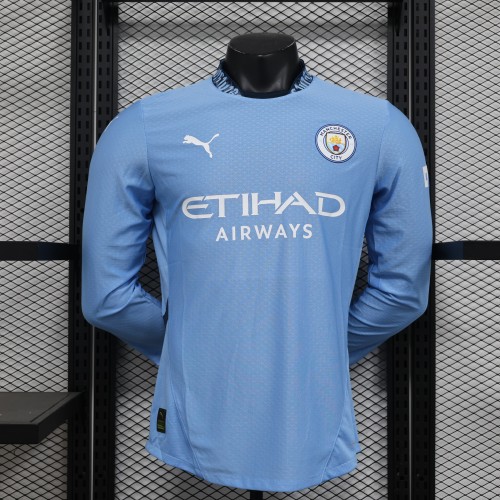 2024-25 Manchester City home long sleeve player version jersey(The player version is more slim fit, it is recommended to buy one size larger)