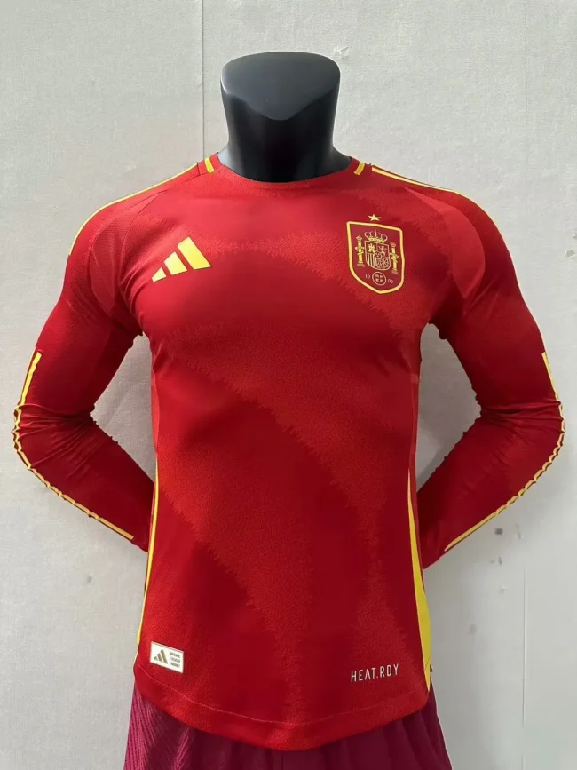 Player Version 2024 Spain Home Long Sleeve Jersey (The player version is more slim fit, it is recommended to buy one size larger)