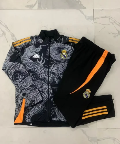 E884# 2024-25 Long Zipper Real Madrid Black Suit (kids) (Inkjet Dragon)