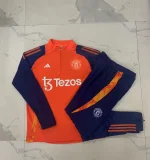 E876# 2024-25 Half-Zip Manchester United Orange Suit (Kids)