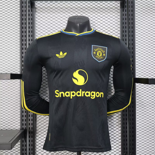 2025-26 .Manchester United   third Away black long sleeve player version jersey   (The player version is more slim fit, it is recommended to buy one size larger)