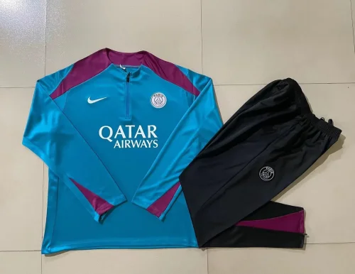 E894# 2024-25 Half zipper Paris Saint-Germain lake blue suit (kids)