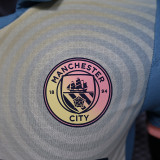 2024-25 Manchester City  yellow and blue special player version jersey(The player version is more slim fit, it is recommended to buy one size larger)