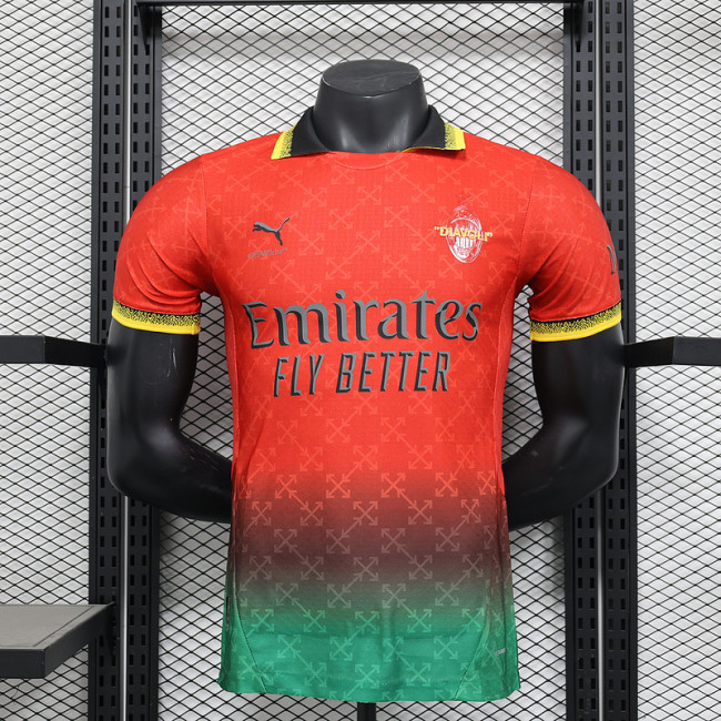 2024-25 AC Milan red and green special player version jersey (The player version is more slim fit, it is recommended to buy one size larger)