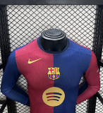 2024-25 Barcelona Home Long Sleeve Player Version (Big Sponsor)(The player version is more slim fit, it is recommended to buy one size larger)