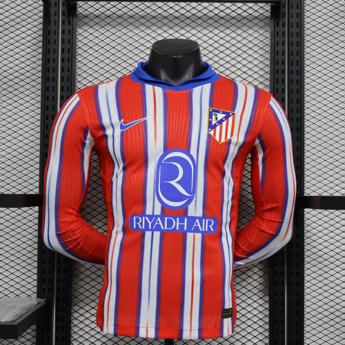 2024-25 Atletico Madridhome player version long sleeve jersey(The player version is more slim fit, it is recommended to buy one size larger)