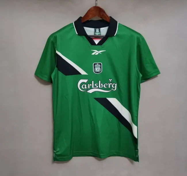Liverpool 1999-00 green away soccer jerseys