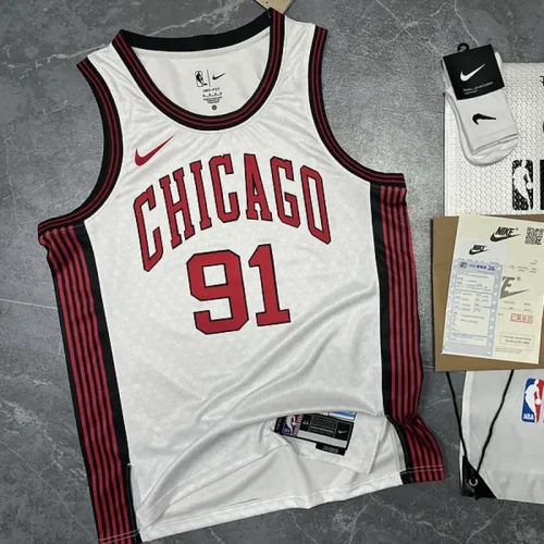 2023 Season Bulls White City Edition No. 91 Rodman NBA Jersey