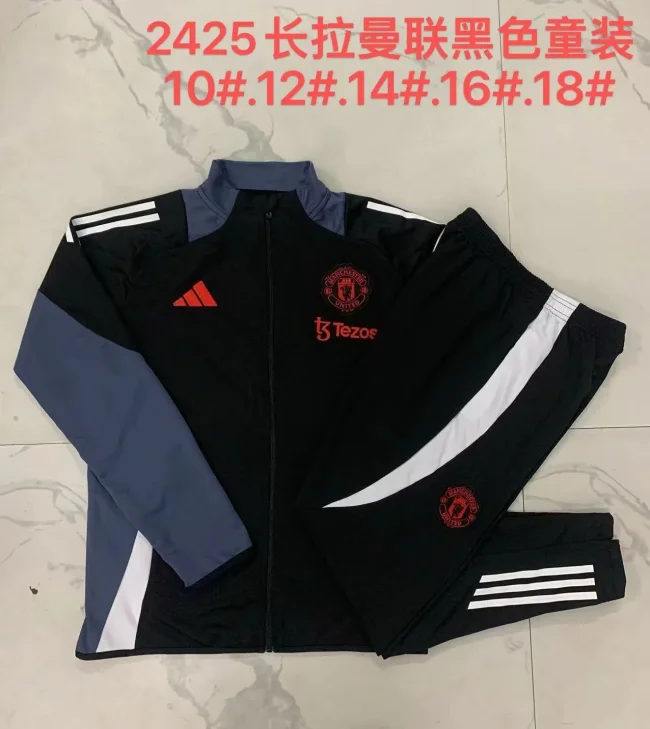 E895# 2024-25 long zipper Manchester United black suit (kids)