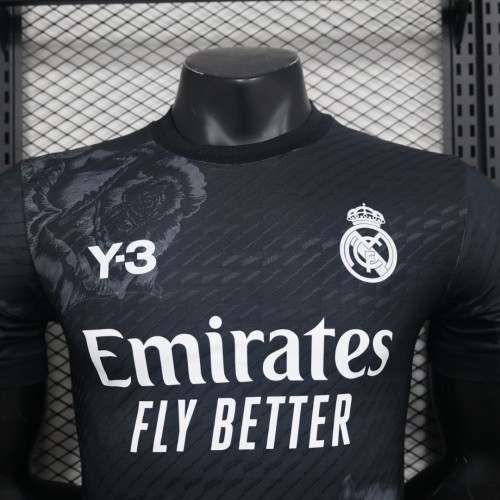 2024-25 Real Madrid black Y3 Rose player version jersey(The player version is more slim fit, it is recommended to buy one size larger)