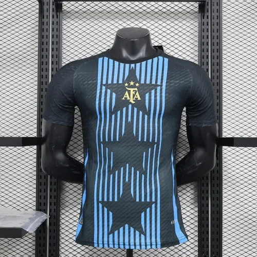 Player Version 2024 Argentina Copa America Light Blue Stripes Pre-Match Jersey (The player version is more slim fit, it is recommended to buy one size larger)