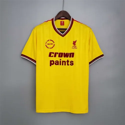 Liverpool 1985-86 yellow third away soccer jerseys