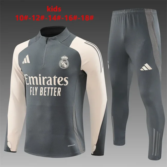 2024-25 Real Madrid Half-Zip Dark Gray Suit (Kids)