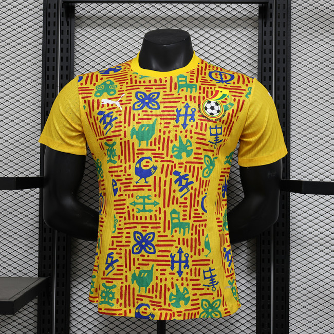 2025 Ghana yellow pre-match player version jersey (The player version is more slim fit, it is recommended to buy one size larger)