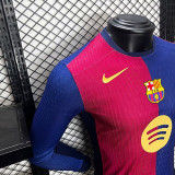2024-25 Barcelona Home Long Sleeve Player Version (Big Sponsor)(The player version is more slim fit, it is recommended to buy one size larger)