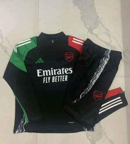 B955# 2024-25 Half zipper Arsenal black (shoulder red and green) suit