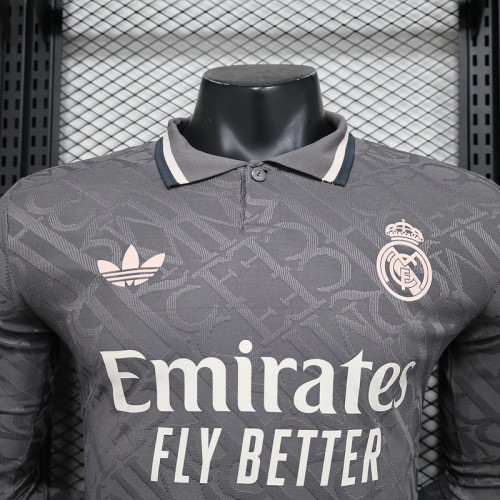2024-25 Real Madrid third away player version long sleeve jersey(The player version is more slim fit, it is recommended to buy one size larger)