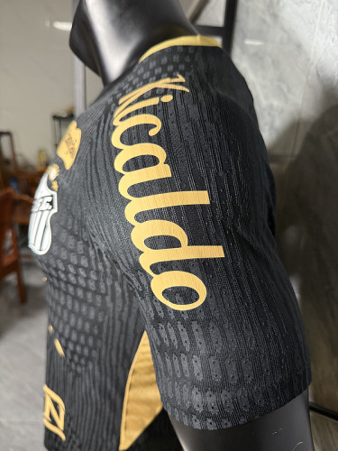 2025-26 Santos black with sponsor player version soccer jersey size  (The player version is more slim fit, it is recommended to buy one size larger)