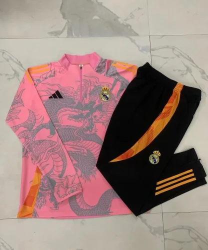 B918# 2024-25 Half-Zip Real Madrid Pink Suit (Inkjet Dragon)